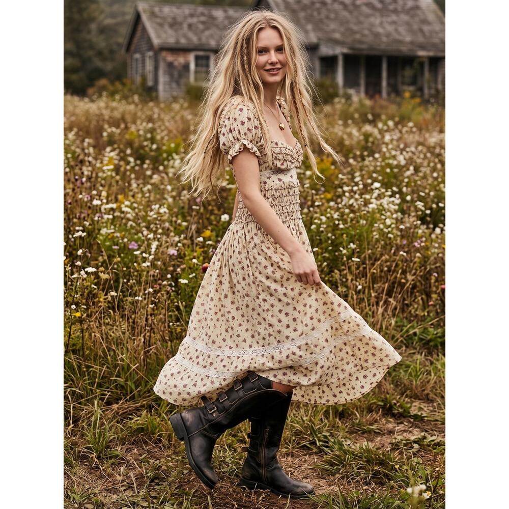 Free People Dainty Cottage Ethereal Bali Juniper Midi Dress 10 Lace Cream Floral - Picture 6 of 14